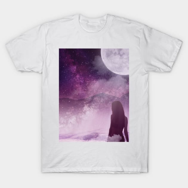 Breathtaking Artwork of a Girl Swimming under the Starry Sky T-Shirt by The Art of Space